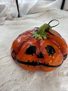 Blue sky Clayworks stitched pumpkin figurine